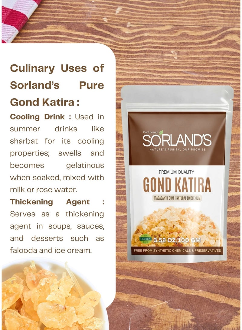 Sorland's Pure Gond Katira Edible Tragacanth Gum – 100% Natural, Ultra Premium Grade | High Cooling & Health Boost | Perfect for Drinks, Desserts & Herbal Recipes – 100g - Image 5