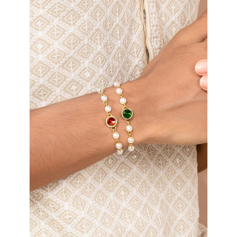 PEORA Rakhshabandhan Thread Rakhi for Brother Bhaiya | Kundan Beads & Crystal Studded | Combo Set of 2 | Rakhi Hamper Roli Chawal & Greeting Card - Image 4