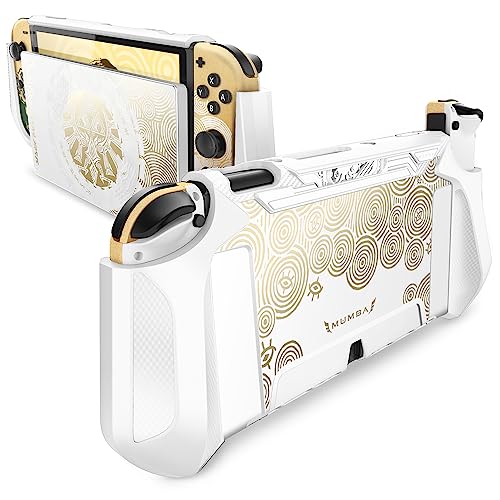 Mumba Dockable Protective Case for Nintendo Switch OLED 7 Inch 2021 Model with Blade Series TPU Grip and Anti-Scratch Material in White/Gold Color - Image 1