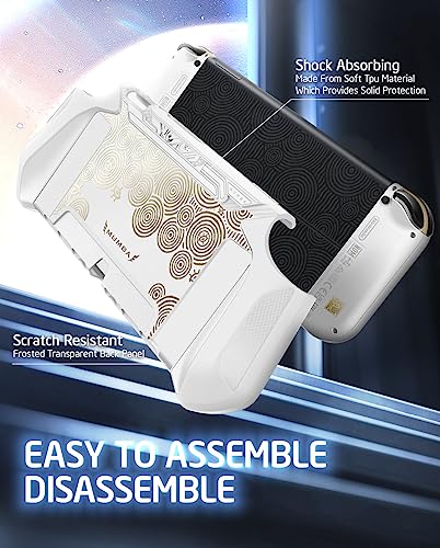 Mumba Dockable Protective Case for Nintendo Switch OLED 7 Inch 2021 Model with Blade Series TPU Grip and Anti-Scratch Material in White/Gold Color - Image 5