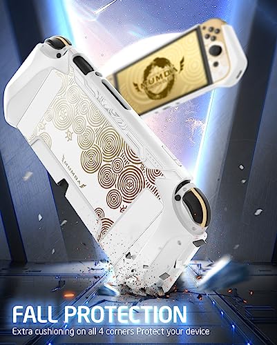 Mumba Dockable Protective Case for Nintendo Switch OLED 7 Inch 2021 Model with Blade Series TPU Grip and Anti-Scratch Material in White/Gold Color - Image 4
