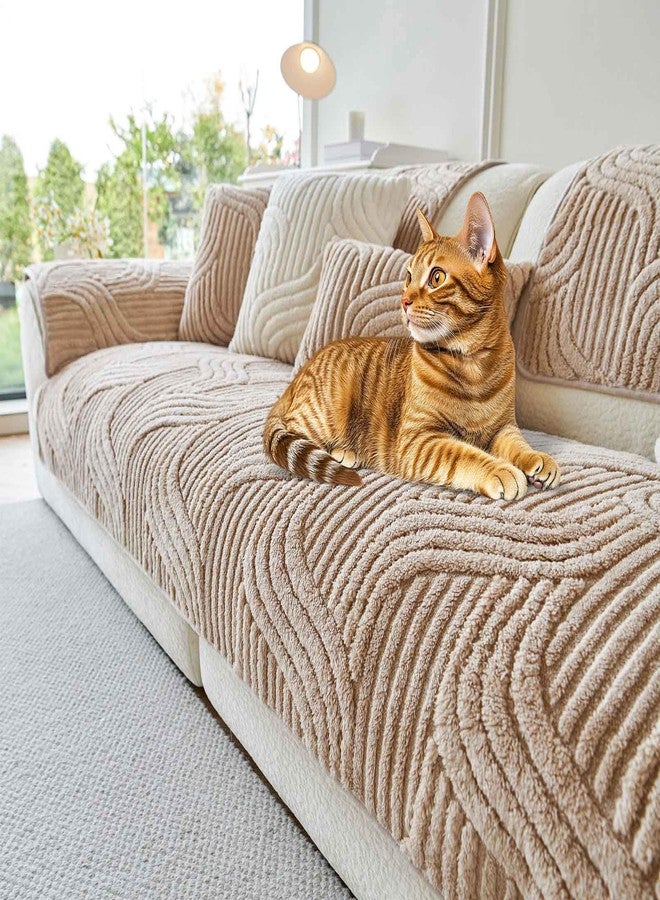 OTOB All Season Couch Cover for Dogs Washable, Non Slip Fuzzy Plush Pet Couch Covers, Cat Kids Pet Friendly Soft Armrest Sofa Slipcovers Furniture Protector, 1 Piece (Coffee, 27.6"x27.6") - Image 1