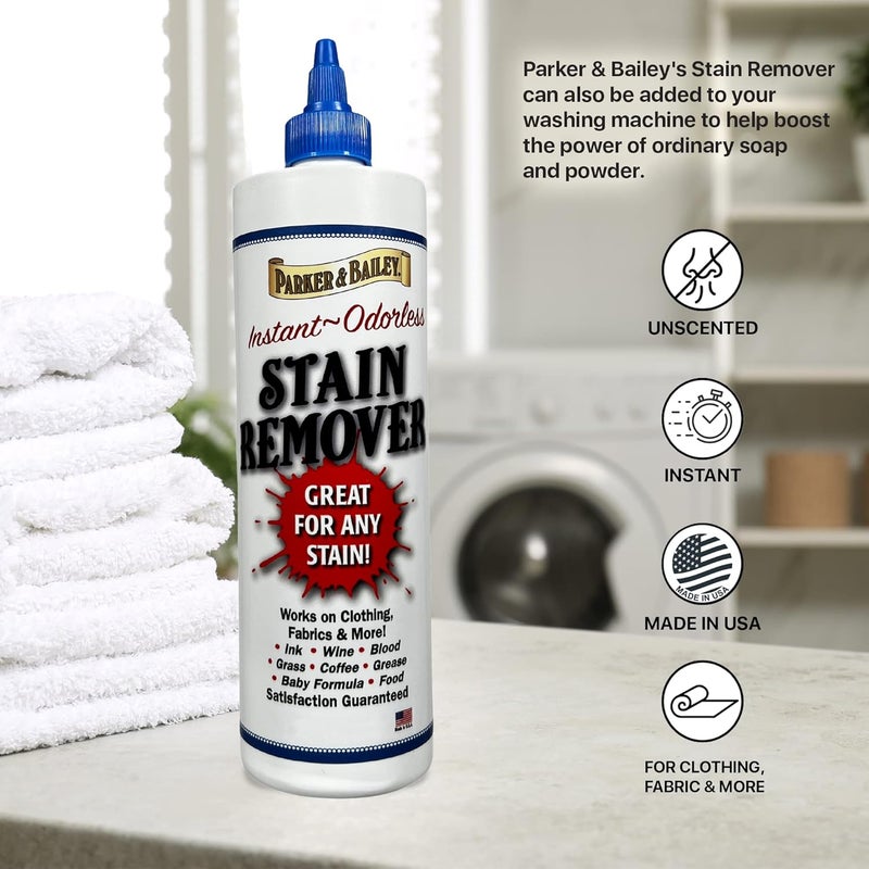 Parker Bailey Liquid Stain Remover - Instant Stain Removal on Laundry Clothing Fabric Ink Grease Blood Grass Coffee Wine Food Carpet Upholstery Spot Cleaner Odor Free Detergent Booster, 8oz - Image 3