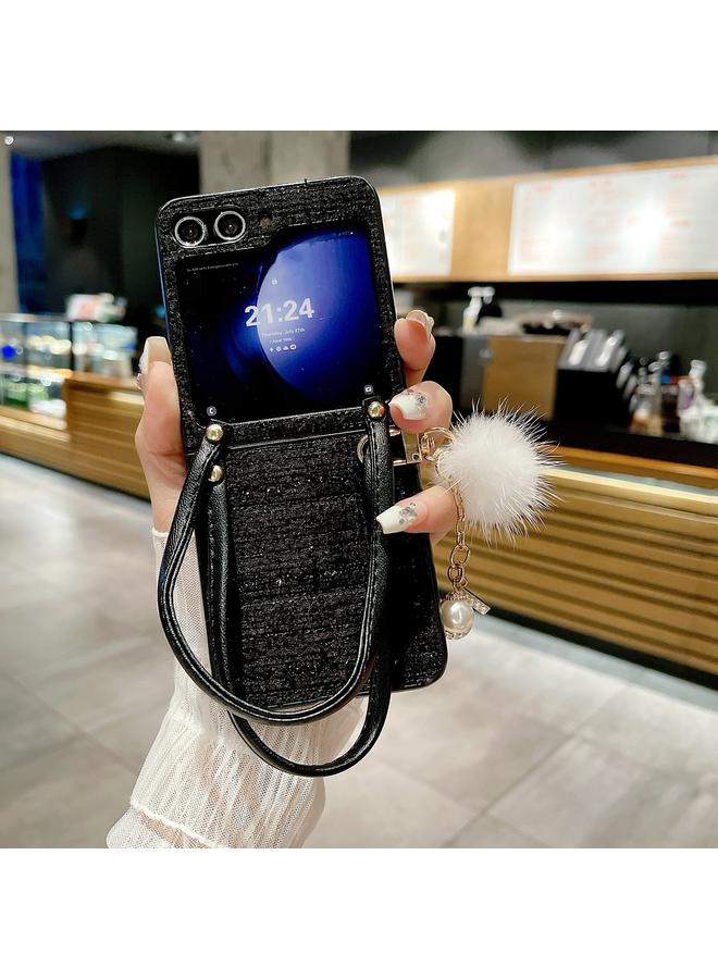 S-TOP Case For Samsung Galaxy Z Flip6 Handbag Design Plush Ball Plaid Fabric PC Phone Case - Image 2