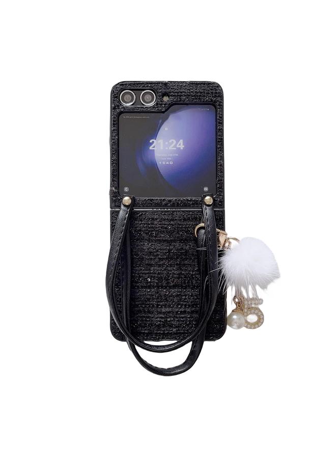 S-TOP Case For Samsung Galaxy Z Flip6 Handbag Design Plush Ball Plaid Fabric PC Phone Case - Image 1