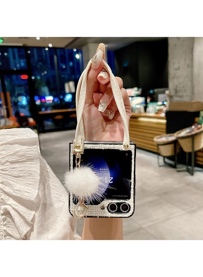 S-TOP Case For Samsung Galaxy Z Flip6 Handbag Design Plush Ball Plaid Fabric PC Phone Case - Image 3