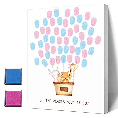 Misaidou Gender Reveal Fingerprint Tree Canvas Decoration Gender Reveal Party Hot Air Balloon Theme Animal Baby Shower Guest Book Party Ideas Baby Shower Guest Book with Ink Pad