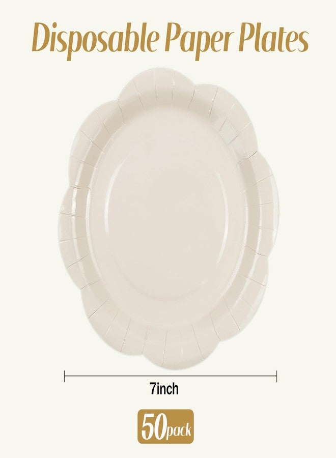 KFJBPB 50 Pack Ivory Paper Plates 7 Inch, Disposable Cream Scalloped Plates Cake Dessert Plate for Dinner Baby Shower Wedding Bridal Shower Birthday Party Supplies (Ivory, 7 inch) - Image 2