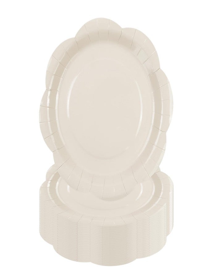 KFJBPB 50 Pack Ivory Paper Plates 7 Inch, Disposable Cream Scalloped Plates Cake Dessert Plate for Dinner Baby Shower Wedding Bridal Shower Birthday Party Supplies (Ivory, 7 inch) - Image 1
