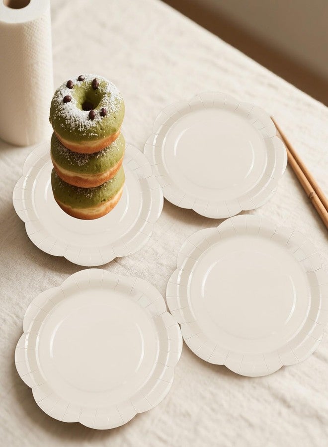 KFJBPB 50 Pack Ivory Paper Plates 7 Inch, Disposable Cream Scalloped Plates Cake Dessert Plate for Dinner Baby Shower Wedding Bridal Shower Birthday Party Supplies (Ivory, 7 inch) - Image 4