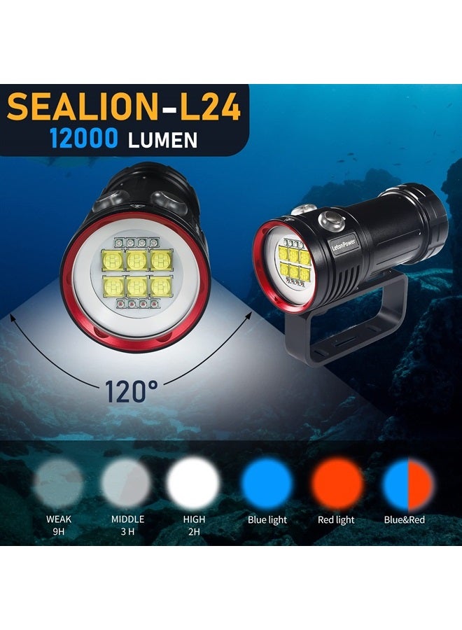 LetonPower Diving Flashlight,LetonPower L24 12000Lumens Dive Light,100m Underwater Video Light, Scuba Dive Lights, Underwater flashlights with Type-C Charging for Professional Under Water Sports - Image 3
