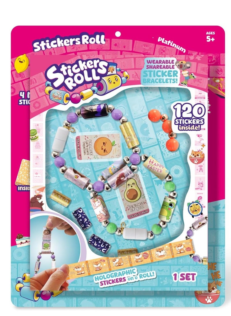 Stickier Rolls Stickiker Bands, Wearable & Shareable Sticker Bracelet Set with 120 Mini Stickers, Assorted Colors & Styles Creative Fun for Kids, Teens, Collectors  - Image 1
