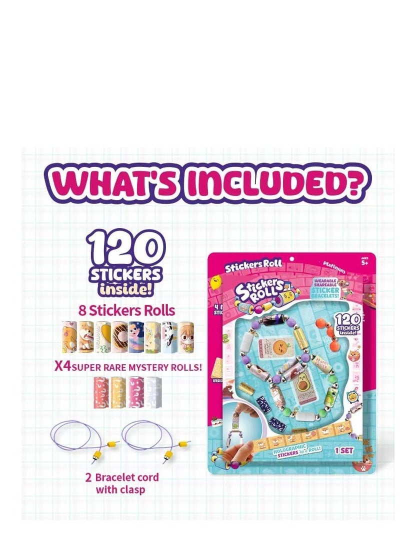 Stickier Rolls Stickiker Bands, Wearable & Shareable Sticker Bracelet Set with 120 Mini Stickers, Assorted Colors & Styles Creative Fun for Kids, Teens, Collectors  - Image 2
