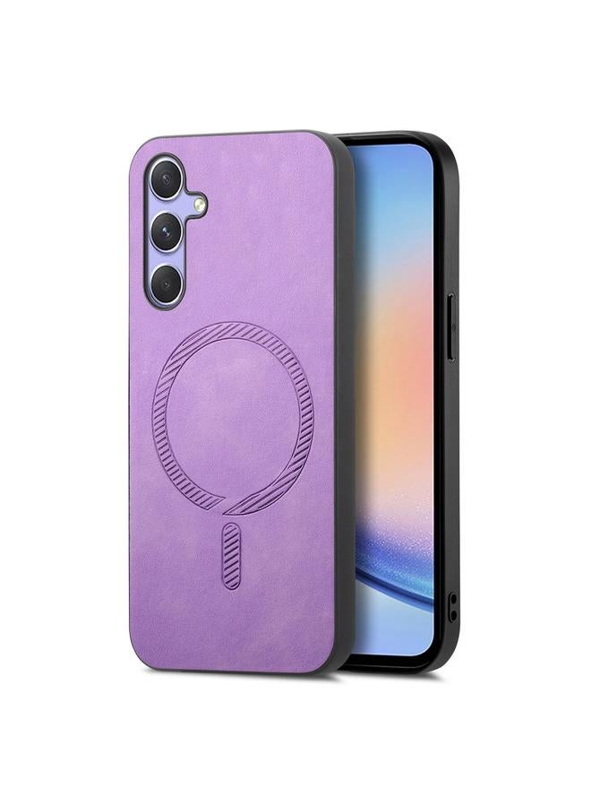 S-TOP Case For Samsung Galaxy A34 5G Solid Color Retro Magsafe PU Back Cover Phone Case - Image 1