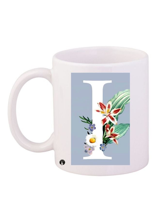 RYN Flowers Themed Coffee Mug White/Blue/Green 11ounce