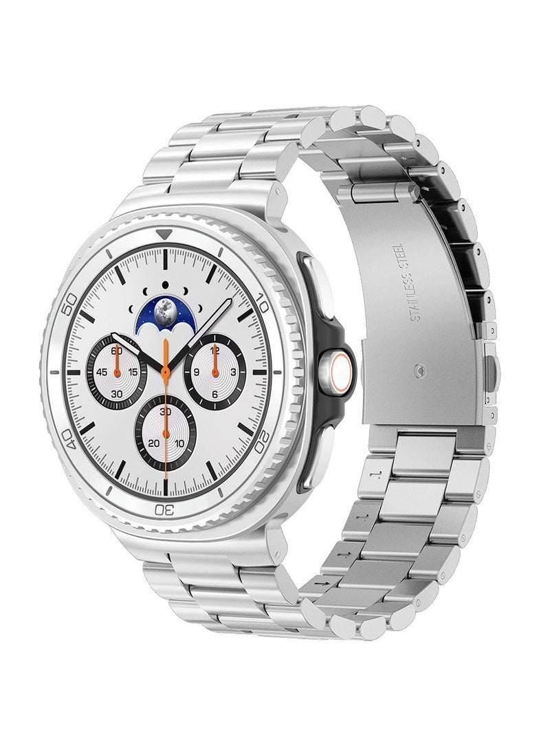 Metal Band Compatible with Samsung Galaxy Watch 8 40mm 44mm/8 Classic 46mm(2025),Stainless Steel Strap with Secure Clasp,Men's Rugged Stylish Wristband,Silver - Image 1