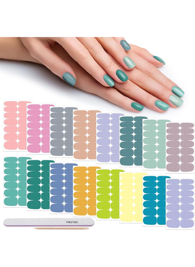 DANNEASY - DANNEASY 16 Sheets Candy Solid Color Nail Polish Stickers Full Nail Wraps Self Adhesive Nail Polish Strips for Women Girl Nail Art with 1pc Nail File, Cuticle Stick (Light Colour) - Image 1