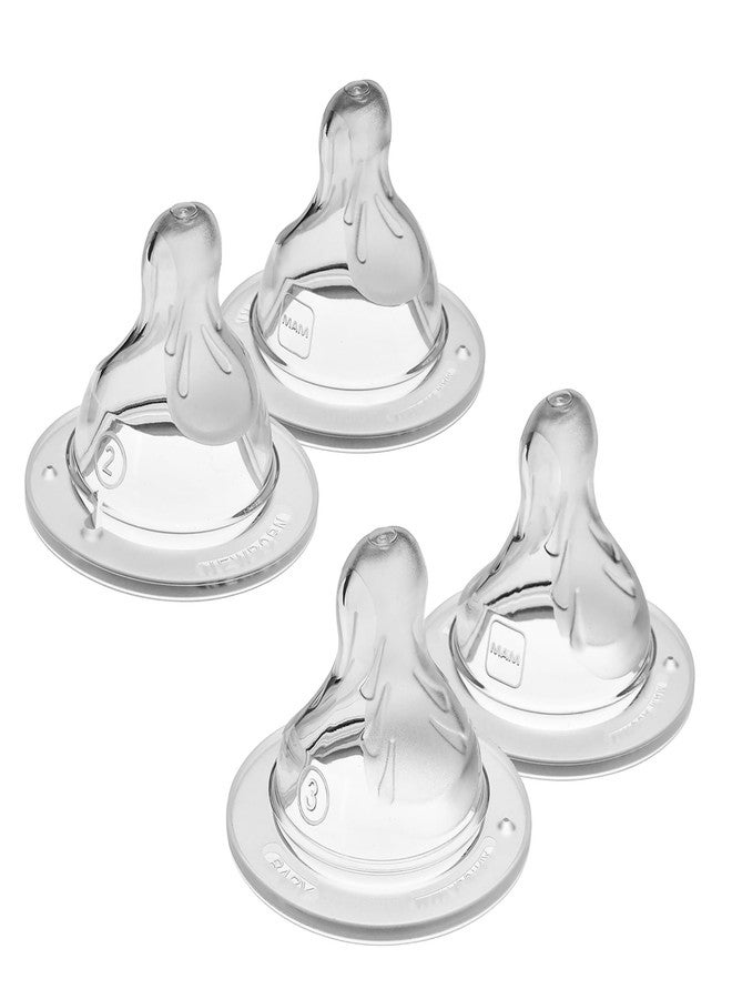 MAM Bottle Nipples Mixed Flow Pack - Medium Flow Nipple Level 2 and Fast Flow Nipple Level 3, for Newborns and Older, SkinSoft Silicone Nipples for Baby Bottles, Fits All MAM Bottles, 4 Pack - Image 1