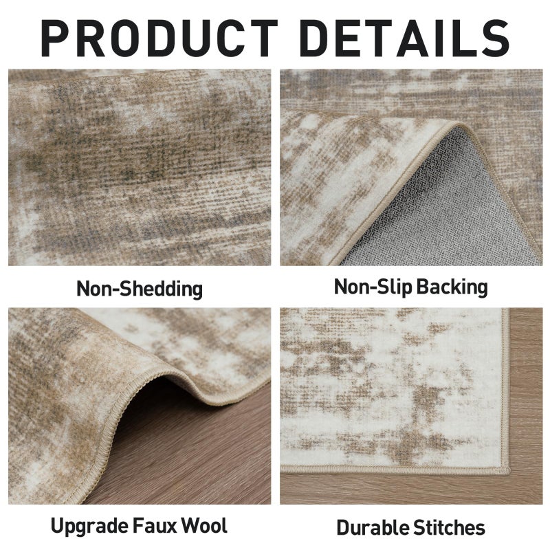 Gent drizz 8x10 Area Rugs Washable Rug: Modern Abstract Living Room Rug Soft Anti-Skid Thin Carpet Indoor Floor Non-Shedding Carpets for Bedroom Dining Room Farmhouse Nursery Home Office Brown White - Image 5