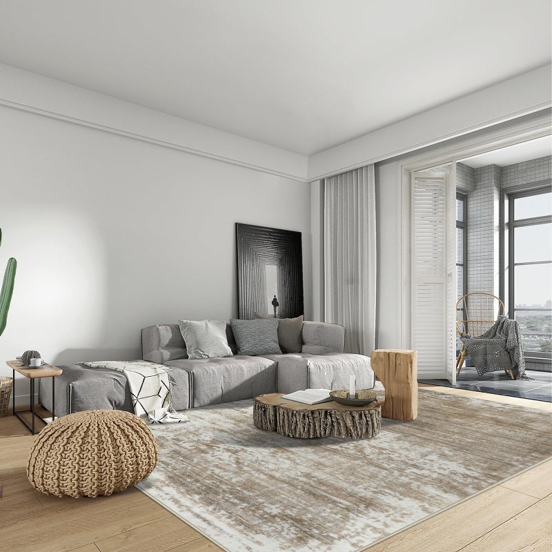 Gent drizz 8x10 Area Rugs Washable Rug: Modern Abstract Living Room Rug Soft Anti-Skid Thin Carpet Indoor Floor Non-Shedding Carpets for Bedroom Dining Room Farmhouse Nursery Home Office Brown White - Image 3