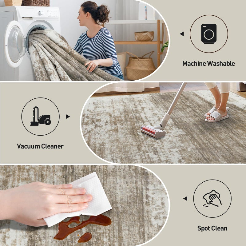 Gent drizz 8x10 Area Rugs Washable Rug: Modern Abstract Living Room Rug Soft Anti-Skid Thin Carpet Indoor Floor Non-Shedding Carpets for Bedroom Dining Room Farmhouse Nursery Home Office Brown White - Image 4