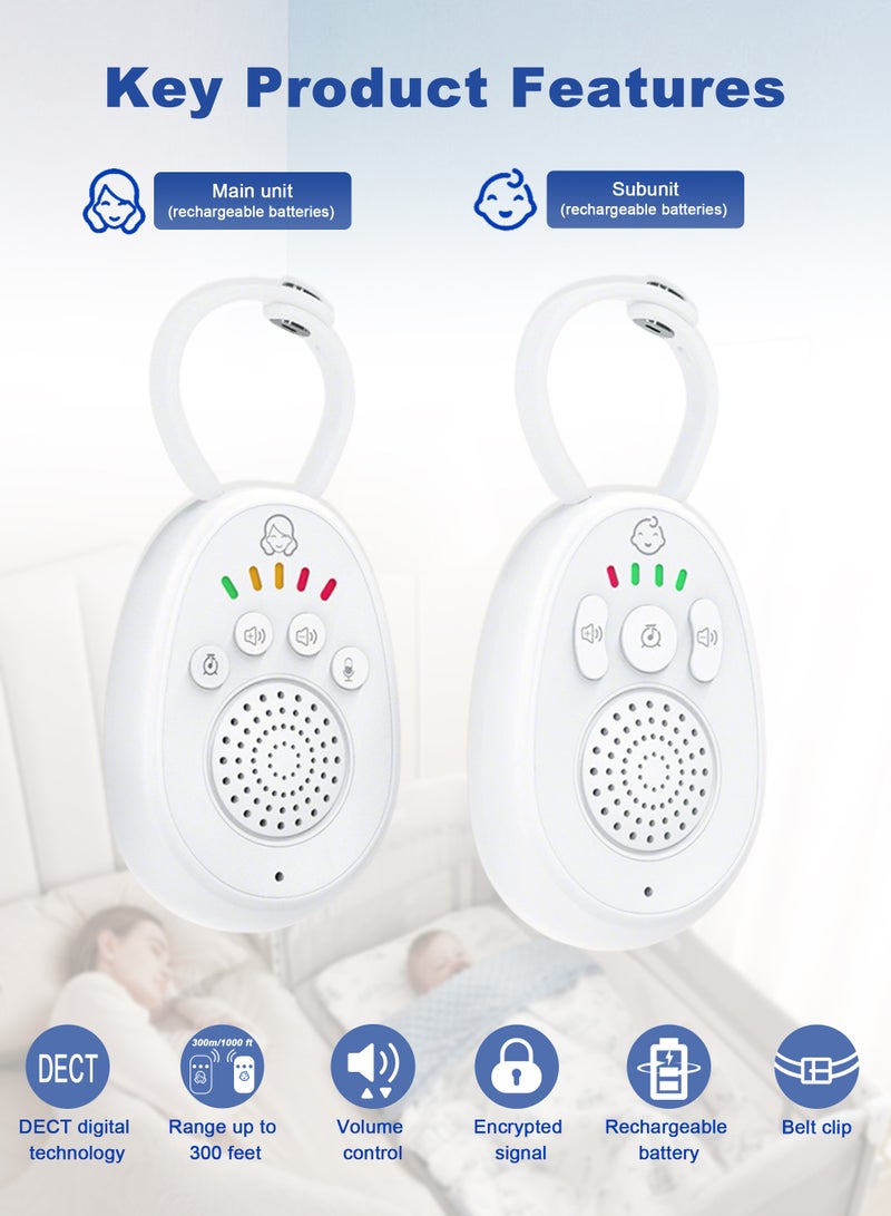 Xkimos Baby Audio Monitor, Digital Audio Baby Monitor, Wireless Rechargeable Baby Care Monitor, Two-Way Audio and Lullaby, Long Range DECT Digital Technology 12 Hours Battery Life, White - Image 2