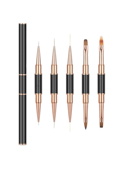 Double-Ended Acrylic Nail Art Brushes Set, 5pcs Gel Polish Nail Art Design Pen Painting Tools Nail Art Liner Brush, and Nail Dotting Pen for Acrylic Application Salon at Home DIY Manicure (Rose Gold)