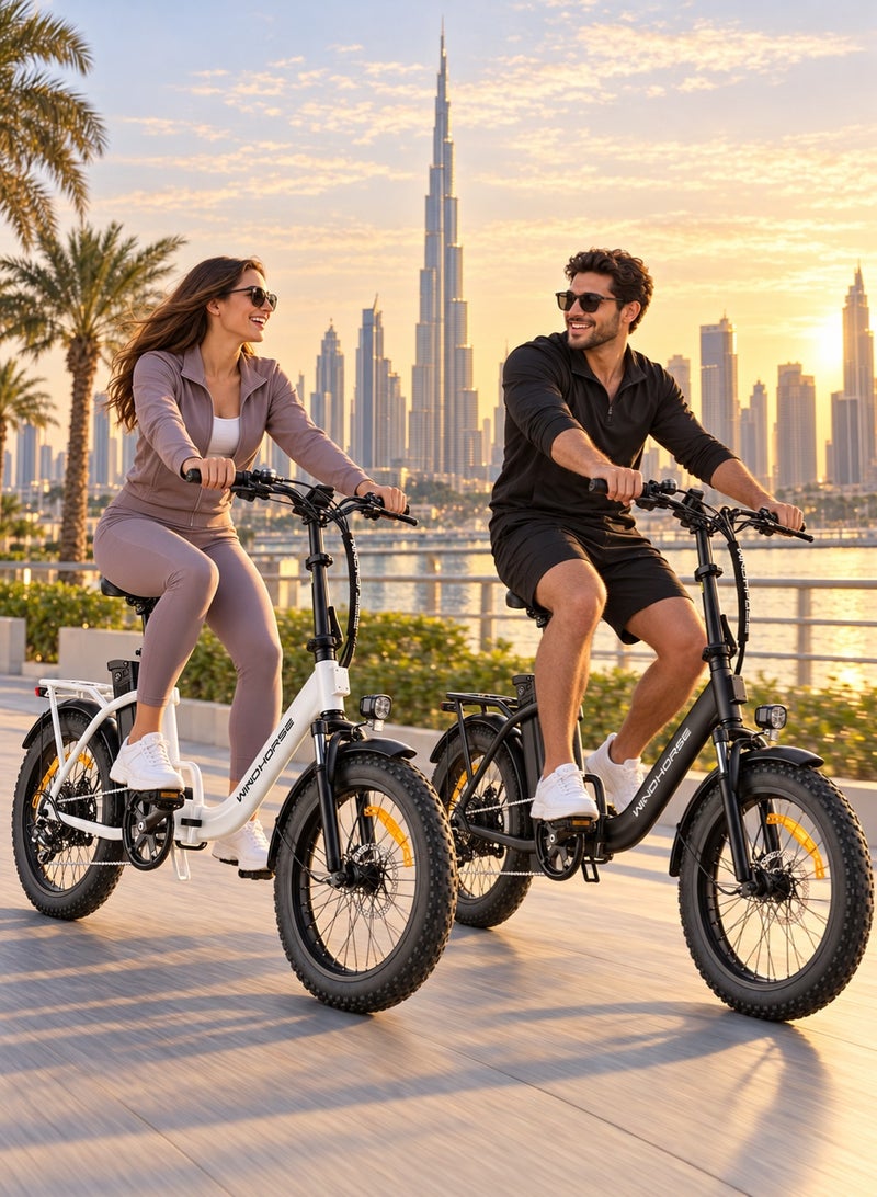 حصان الريح دراجة كهربائية قابلة للطي من W4B بمحرك 720 واط، وبطارية قابلة للإزالة بجهد 48 فولت وسعة 15.6 أمبير/ساعة، وسرعة قصوى تبلغ 40 كم/ساعة، ومدى يصل إلى 60-80 كم، وإطارات مقاس 20 بوصة، ونظام تعليق مزدوج، وناقل حركة شيمانو بـ 7 سرعات، وإطار من سبائك الكربون، وشاشة رقمية — دراجة كهربائية مخصصة للتنقل داخل المدينة والركوب في الهواء الطلق - Image 2