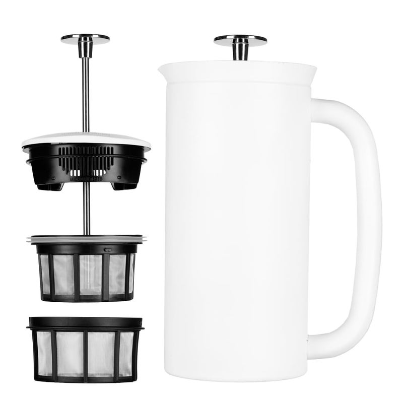 صانعة القهوة الفرنسية ESPRO P7 بضغط مزدوج من الفولاذ المقاوم للصدأ مع عزل وفلتر دقيق 32 أونصة باللون الأبيض غير اللامع