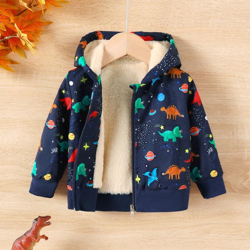 Twosya Baby Boys Fleece Jacket Cartoon Dinosaur Hooded Outerwear Toddler Fall Winter Warm Clothes - Image 2