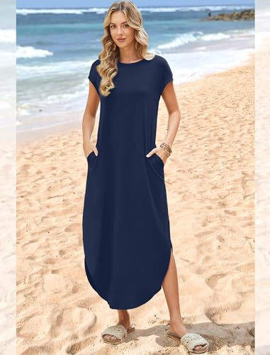 WIHOLL Maxi Dresses for Women 2026 Navy Blue Summer Dress Cap Sleeve Wok Office Business Casual Outfits Elegant Classy Teacher Graduation Dress S - Image 3