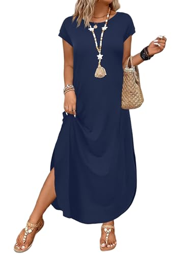 WIHOLL Maxi Dresses for Women 2026 Navy Blue Summer Dress Cap Sleeve Wok Office Business Casual Outfits Elegant Classy Teacher Graduation Dress S - Image 2