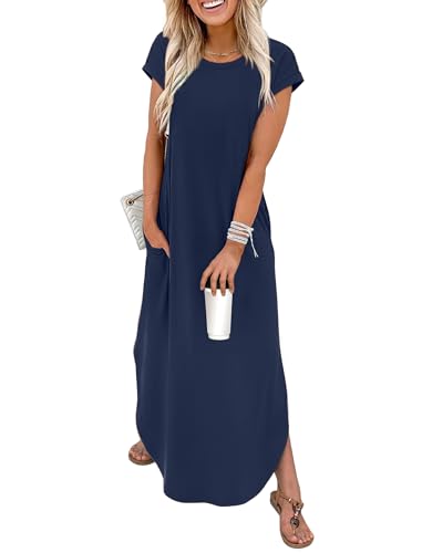 WIHOLL Maxi Dresses for Women 2026 Navy Blue Summer Dress Cap Sleeve Wok Office Business Casual Outfits Elegant Classy Teacher Graduation Dress S - Image 1