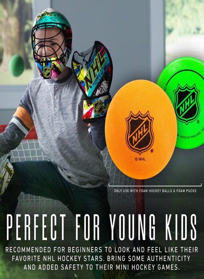 Franklin Sports NHL Youth Knee Hockey Goalie Pads + Helmet Set - Kids Knee + Mini Hockey Goalie Gear + Equipment - (2) Leg Pads, Catch Glove, Blocker + Mask Included - Graffiti - Image 5