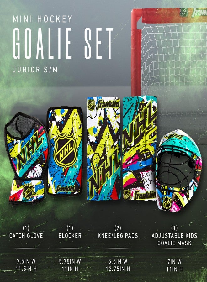 Franklin Sports NHL Youth Knee Hockey Goalie Pads + Helmet Set - Kids Knee + Mini Hockey Goalie Gear + Equipment - (2) Leg Pads, Catch Glove, Blocker + Mask Included - Graffiti - Image 2