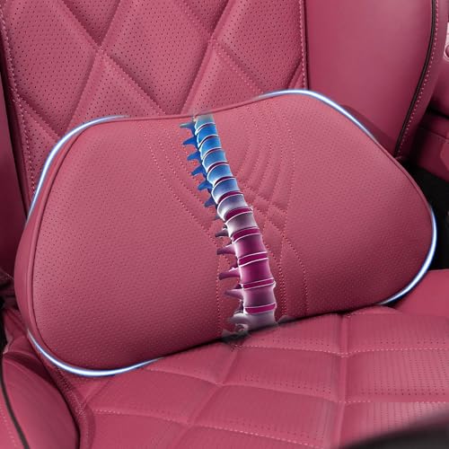 Dapucarin Lumbar Support Pillow for Car Seat Office Chair Leather Memory Foam Lower Back Cushion for Back Pain Relief Improve Posture Ergonomic Back Rest for Gaming Chair Red 1PC - Image 1