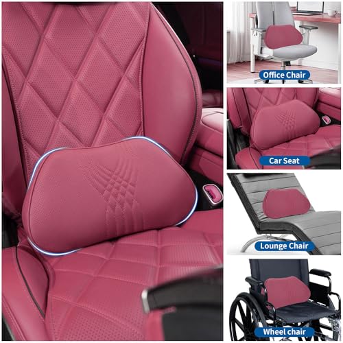 Dapucarin Lumbar Support Pillow for Car Seat Office Chair Leather Memory Foam Lower Back Cushion for Back Pain Relief Improve Posture Ergonomic Back Rest for Gaming Chair Red 1PC - Image 3