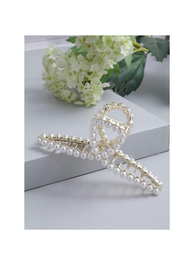 DN Creation Set of 1 Korean Fashionable Fancy Stylish Large Pearl Hair Claw Clips Clutches Barrettes Hair Accessories/Girls - White - Image 5