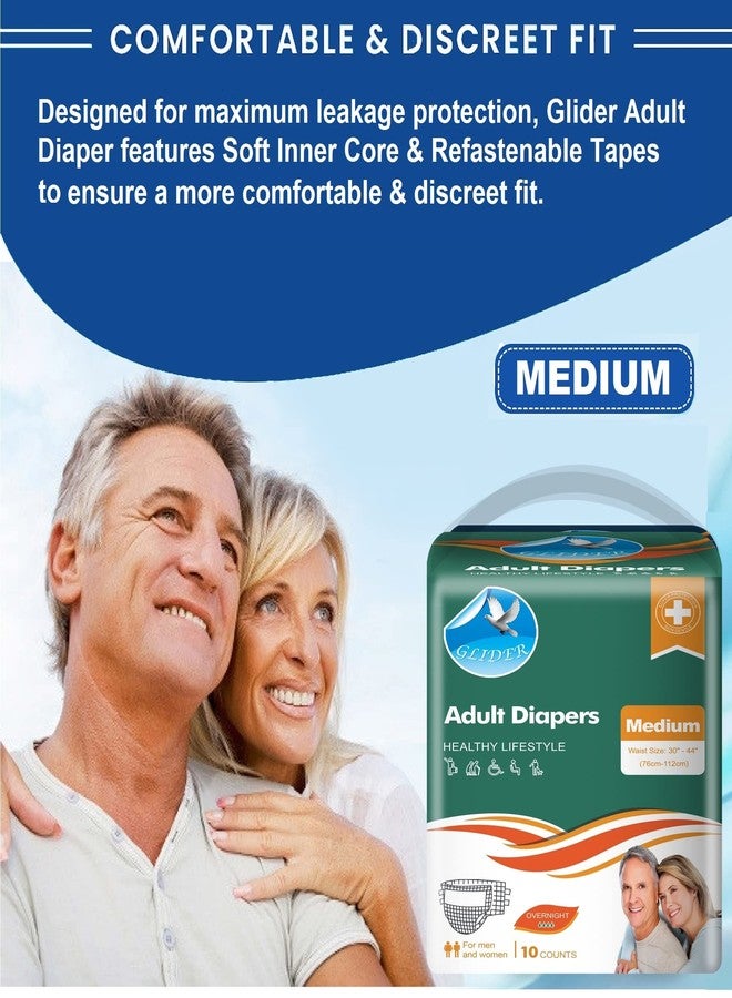 Glider Adult Diaper MEDIUM with WETNESS INDICATOR u0026 OVERNIGHT SUPERIOR ABSORBENCY - 30-44 Inch, 76-112 cm (Pack of 1 (10 Count)) - Image 2