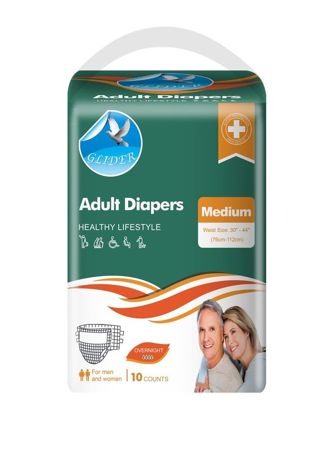 Glider Adult Diaper MEDIUM with WETNESS INDICATOR u0026 OVERNIGHT SUPERIOR ABSORBENCY - 30-44 Inch, 76-112 cm (Pack of 1 (10 Count)) - Image 1