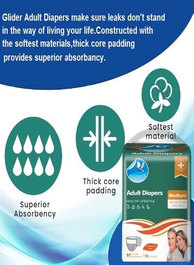 Glider Adult Diaper MEDIUM with WETNESS INDICATOR u0026 OVERNIGHT SUPERIOR ABSORBENCY - 30-44 Inch, 76-112 cm (Pack of 1 (10 Count)) - Image 3