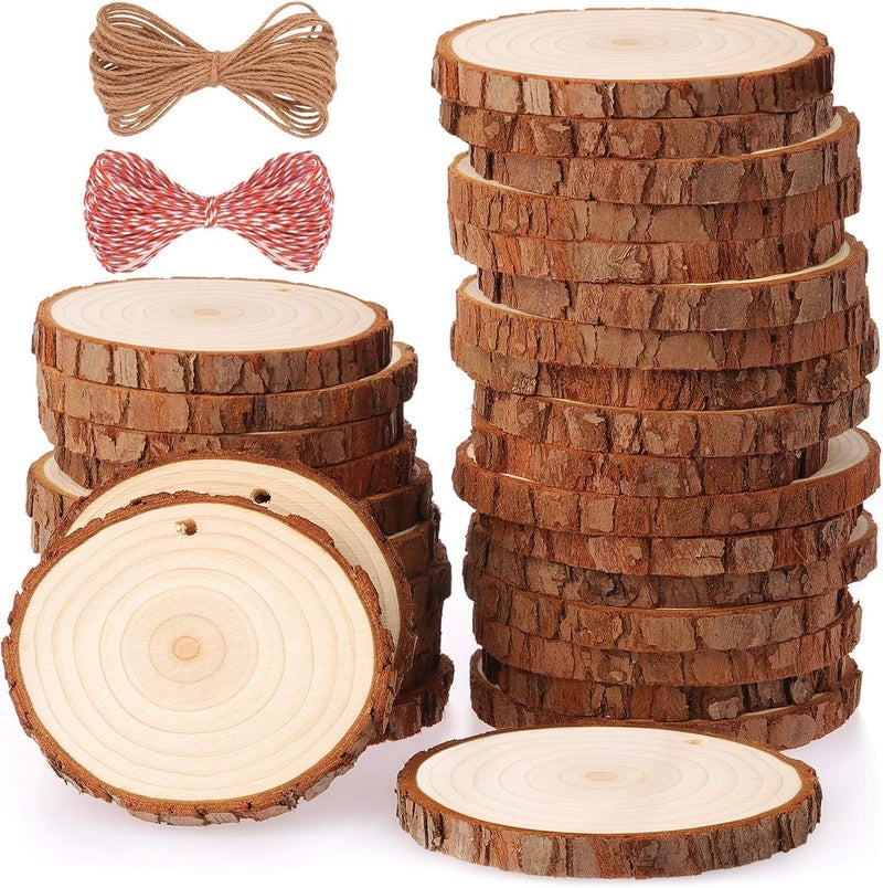 Fuyit Natural Wood Slices 30 Pcs 2.4-2.8 Inches Craft Wood Kit Unfinished Predrilled with Hole Wooden Circles Tree Slices for Arts and Crafts Christmas Ornaments DIY Crafts - Image 1