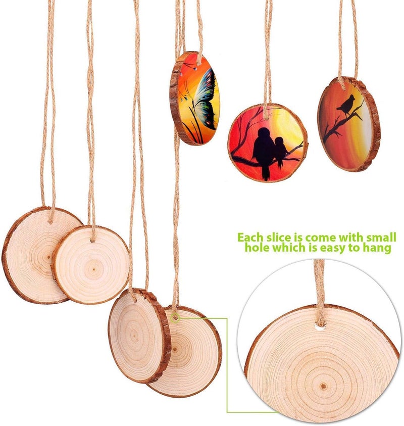 Fuyit Natural Wood Slices 30 Pcs 2.4-2.8 Inches Craft Wood Kit Unfinished Predrilled with Hole Wooden Circles Tree Slices for Arts and Crafts Christmas Ornaments DIY Crafts - Image 5