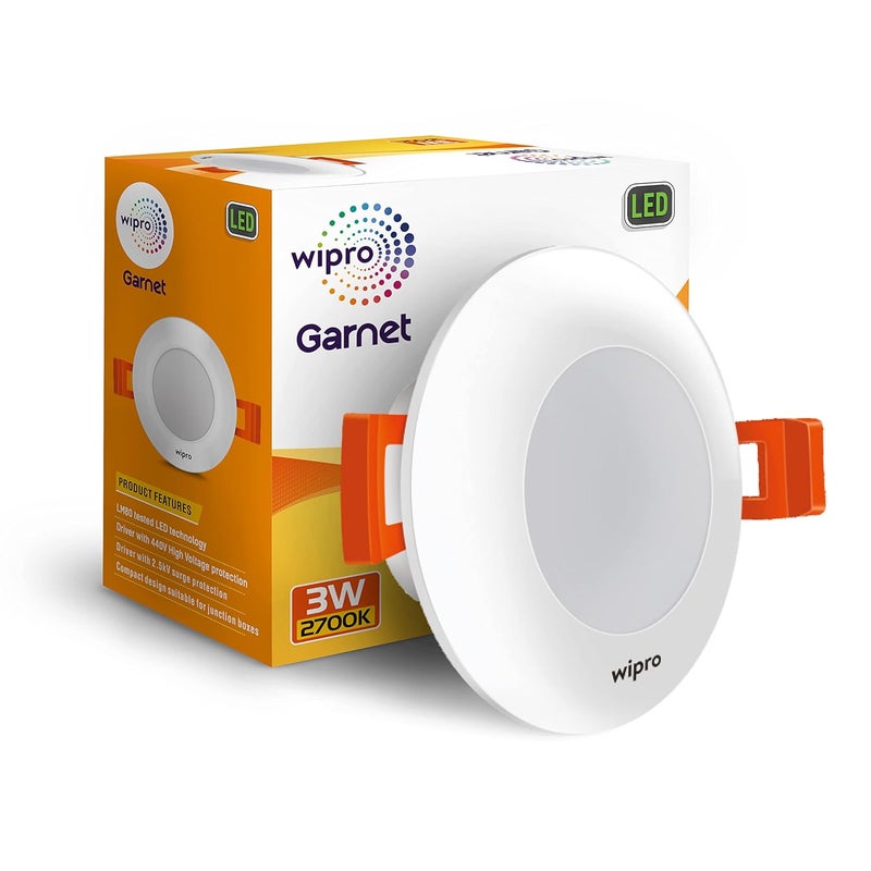 WIPRO wipro Garnet 3W Led Mini Downlight Warm White 2700K Compact Design with 120 Beam Angle Recessed Down Light for False Ceiling Cutout23 Inch Pack of 1  - Image 1