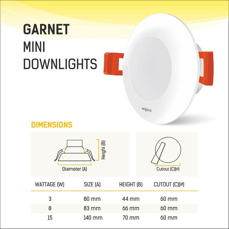 WIPRO wipro Garnet 3W Led Mini Downlight Warm White 2700K Compact Design with 120 Beam Angle Recessed Down Light for False Ceiling Cutout23 Inch Pack of 1  - Image 4