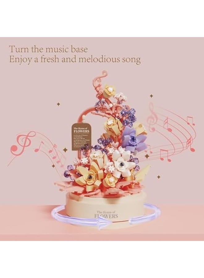 KASTWAVE Flower Building Set with Music Box Base & LED, Ideal Floral Building Block Toy Gift for Girls 8+, Floral Building Toy Office Home Decor, Mini Brick 560 PCS - Image 2