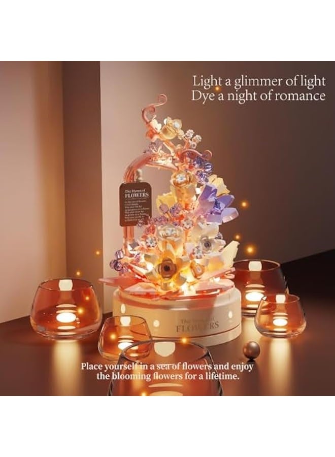 KASTWAVE Flower Building Set with Music Box Base & LED, Ideal Floral Building Block Toy Gift for Girls 8+, Floral Building Toy Office Home Decor, Mini Brick 560 PCS - Image 3