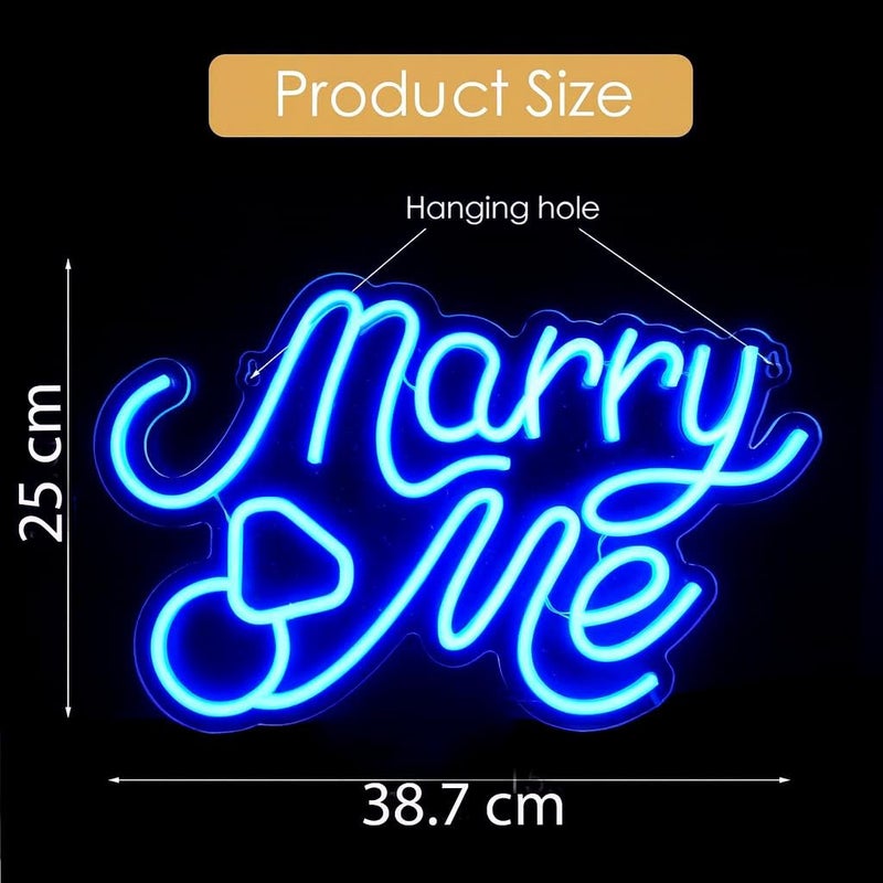 Horoof Home Marry Me Neon Sign - 38.7x25 cm Blue LED Acrylic Wall Light for Proposal, Wedding, and Engagement Decoration - Image 2