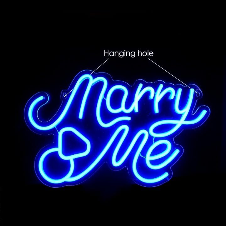 Horoof Home Marry Me Neon Sign - 38.7x25 cm Blue LED Acrylic Wall Light for Proposal, Wedding, and Engagement Decoration - Image 1