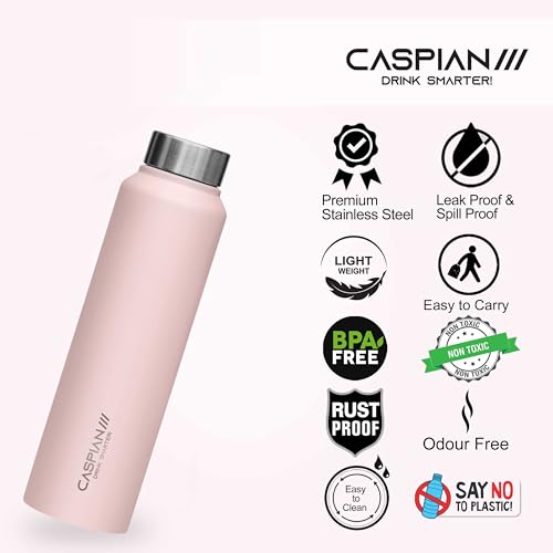 CASPIAN /// Astra Stainless Steel Water Bottle (Light Pink, 1 Litre, Set of 1)| Leak Proof Thunder for Fridge Home Office Travel School Kids Boys Girls Adults Sports Gym Yoga - Image 4